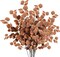 6 Fall Artificial Eucalyptus Stems Long Silver Dollar Leaves Fake Silk Eucalyptus Leaf Branches for Indoor Home Autumn Festival Thanksgiving Decor (Dark Brown)